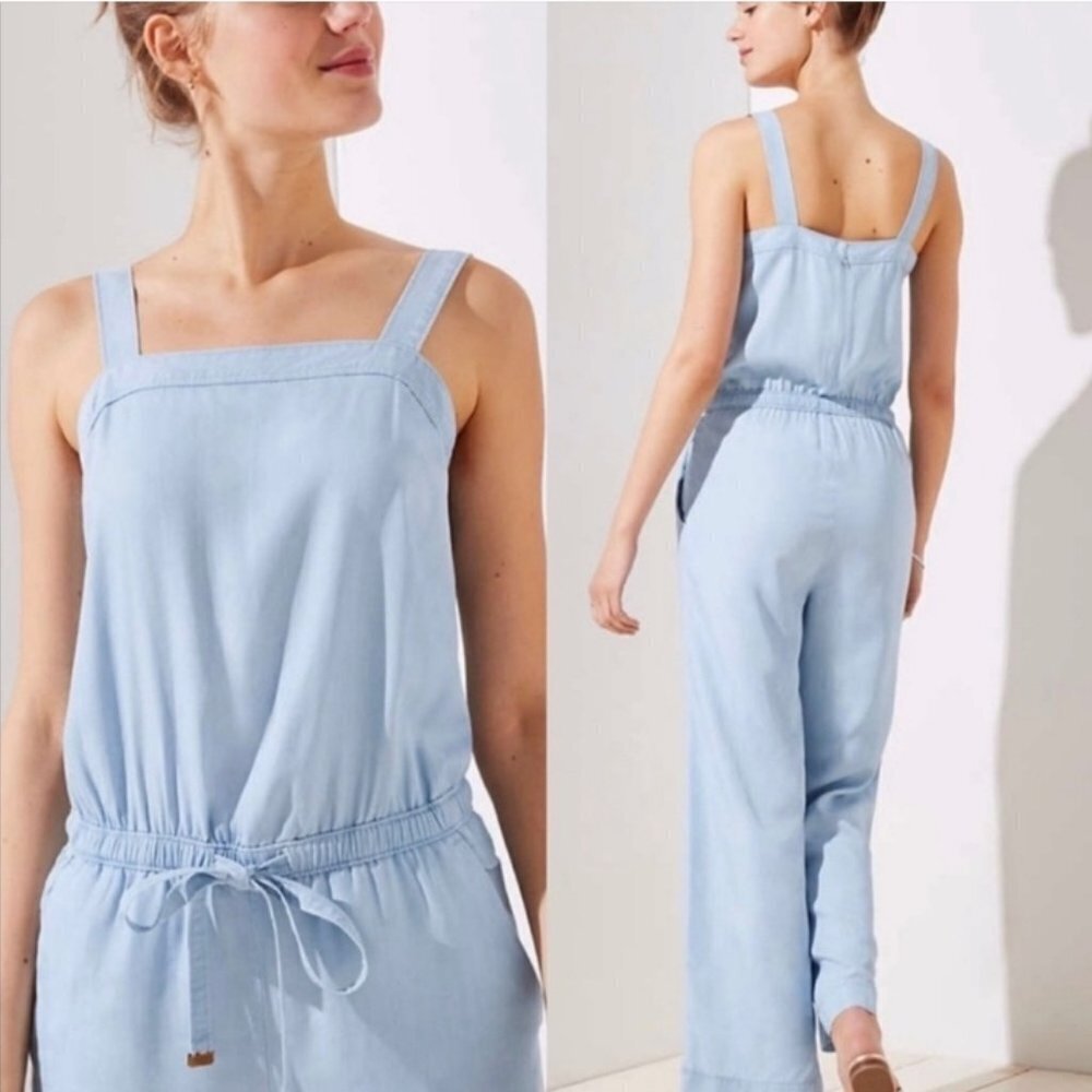 LOFT Light Blue Sleeveless Drawstring Jumpsuit